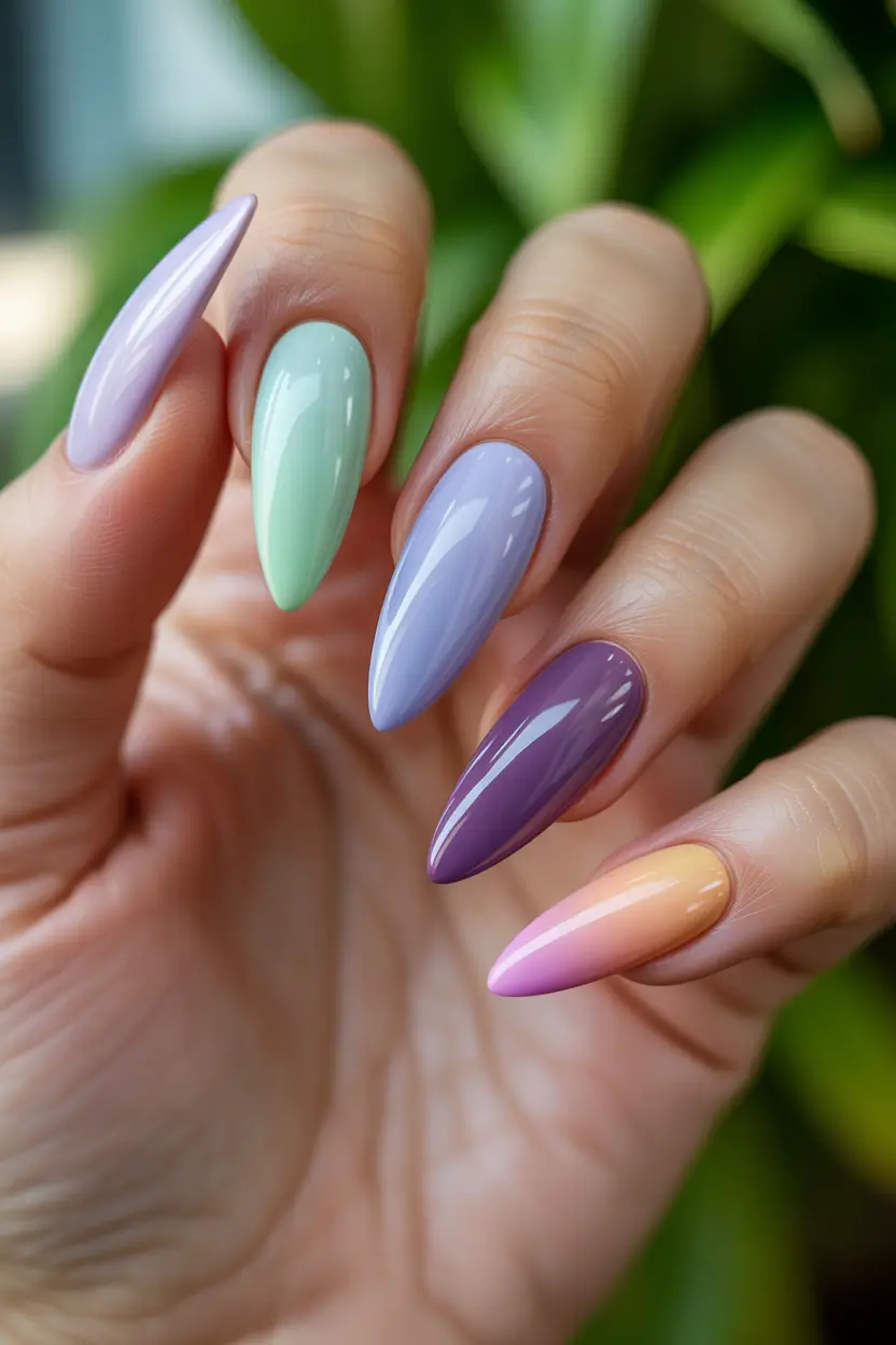 trendy spring nails designs 2026 long almond pastel